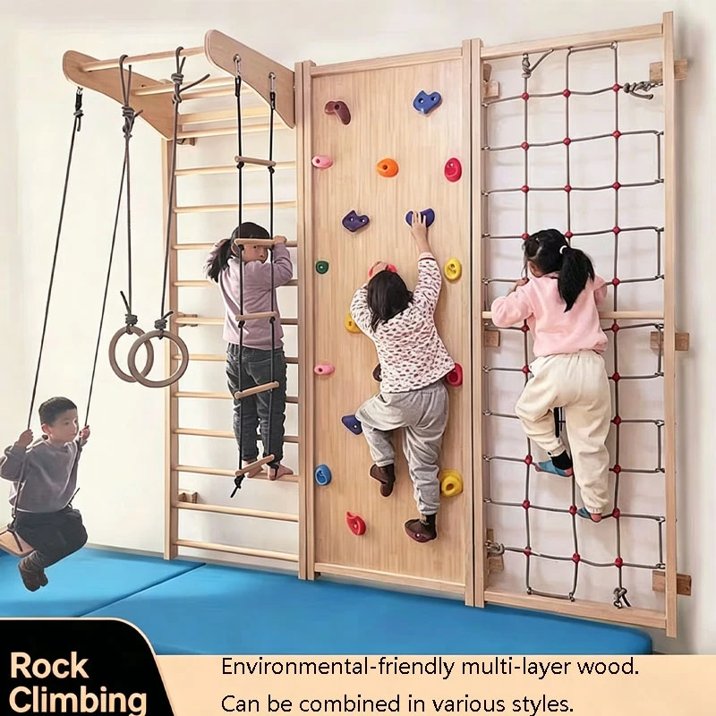 Parede de escalada combinada de madeira infantil